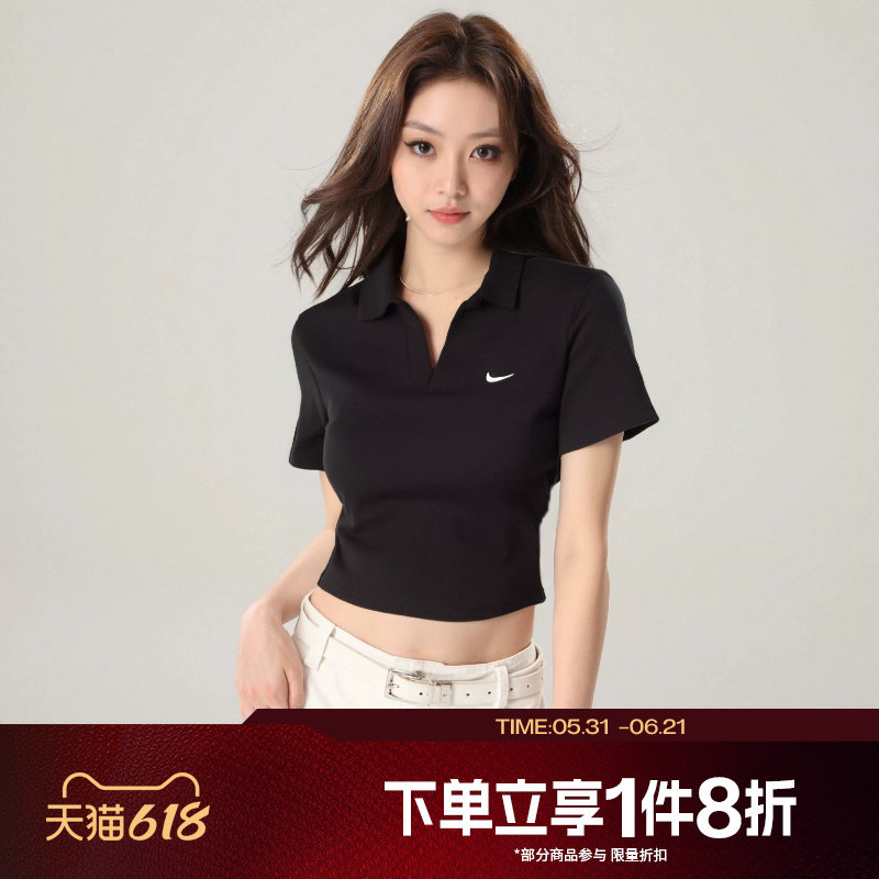 滔搏NIKE耐克女子POLO衫款刺绣小勾短款翻领T恤DV7885-010