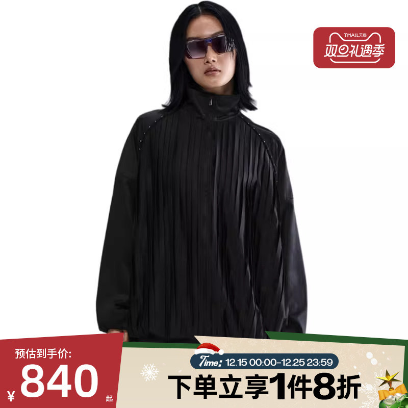 滔搏NIKE耐克女子梭织外套褶裥缎面垂坠感oversize长袖HJ0518-010