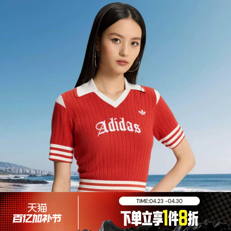 滔搏adidas阿迪达斯三叶草女子POLO衫针织运动休闲短袖T恤KT3048