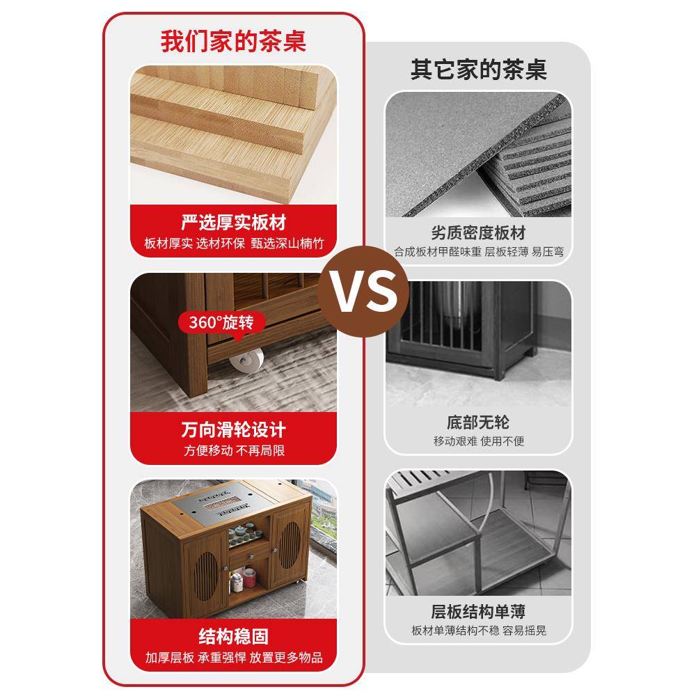 家用移动茶桌小茶台带轮茶车XOE客几厅壶全自一动烧水体茶阳台泡