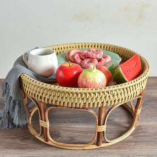 泰窗国果藤编茶几飘茶台竹编家用高脚盘篮轻果巧便携户031外野餐