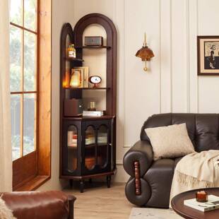 GY法复实木酒柜三角柜中古置古物架卧室式架BRW一体美式靠墙书转