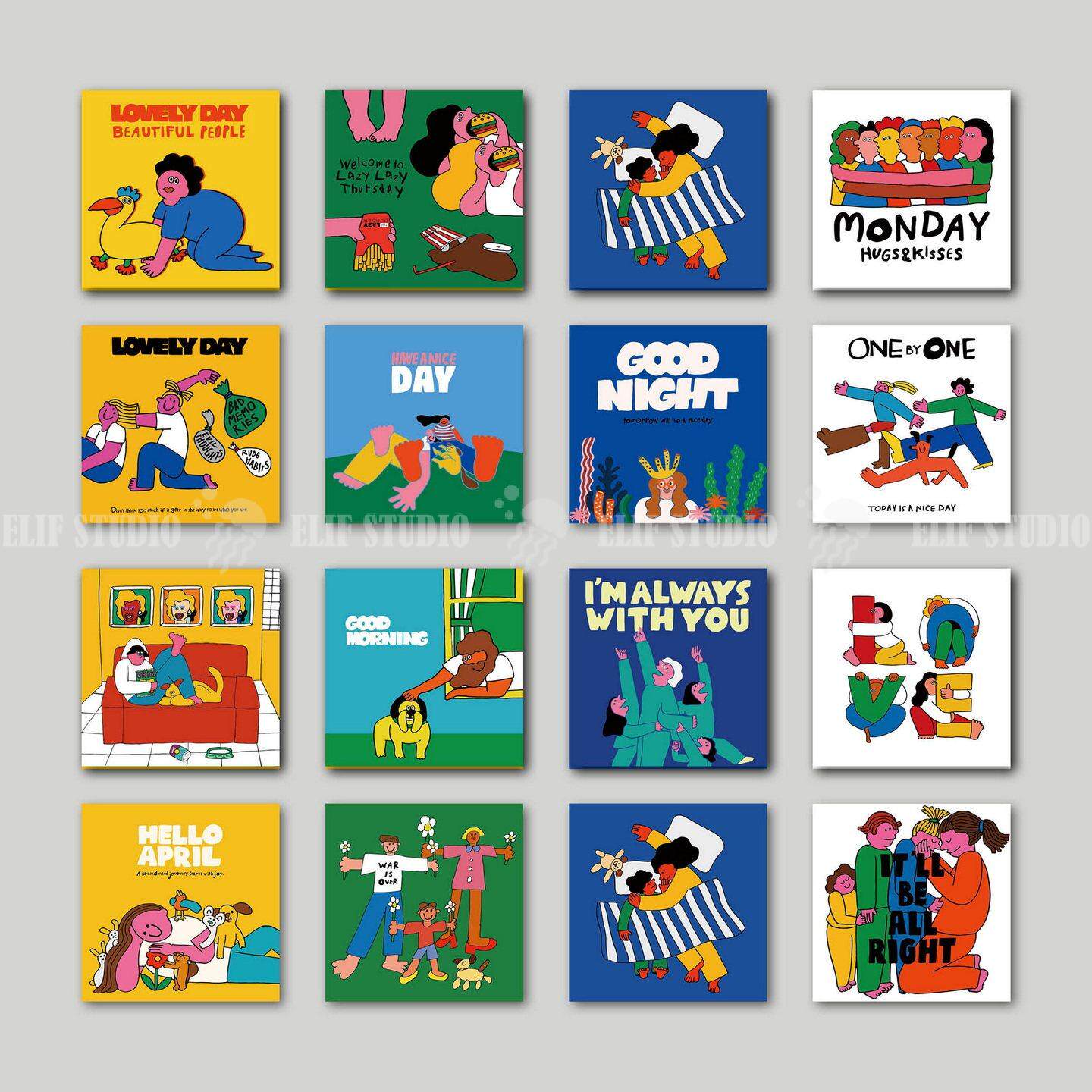 卡通简笔画人物INS时尚潮牌风格客厅餐厅书房卧室艺术挂画装饰画