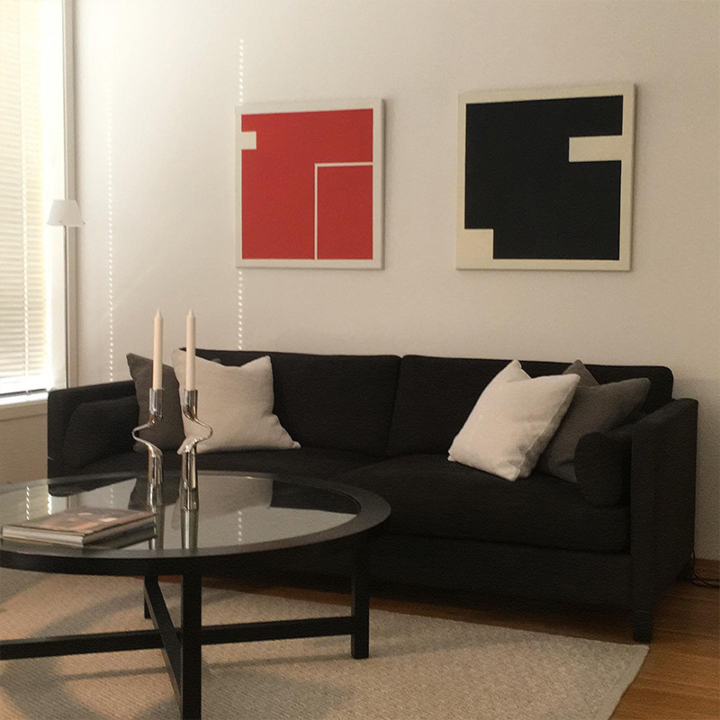 现代极简客厅沙发装饰画小众工作室纯色背景墙画创意几何色块壁画图片
