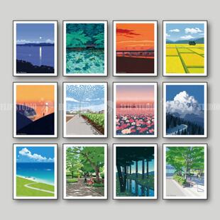 北欧风景INS简笔画抽象艺术风格客厅餐厅书房卧室艺术挂画装饰画