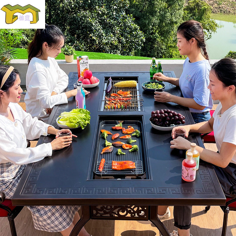 户外电碳两用铸铝家用烧烤室外庭院露台花园铁艺长餐桌椅三五件套,搬运/仓储/物流设备,立体仓库设备,淘宝优惠券,粉丝福利购,淘宝优惠卷