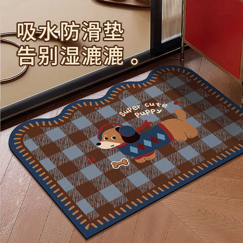复古美式卡通浴室地垫厕所卫生间门口硅藻泥吸水防滑耐脏家用脚垫