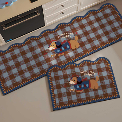 美式卡通厨房地垫防滑吸油可擦免洗超防摔可裁剪加厚吸水专用地垫