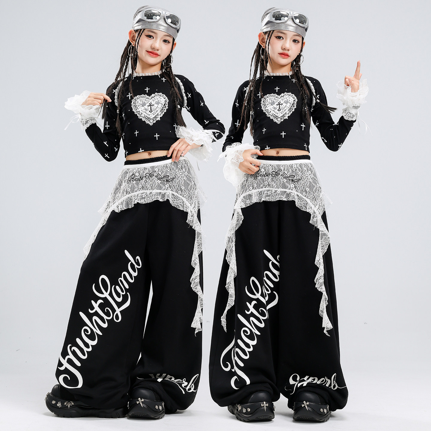 爵士舞女童服装露脐爱心舞蹈服图片