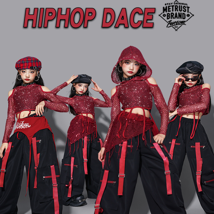 女童红色爵士舞服装套装