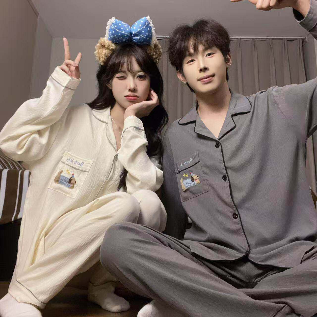 2026爆款睡衣女长袖长裤云朵棉花边圆领开衫甜美家居服套装qy