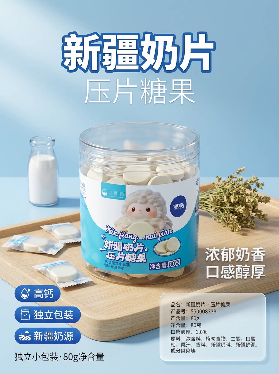 新疆奶片高钙奶贝干吃奶片独立小包图片