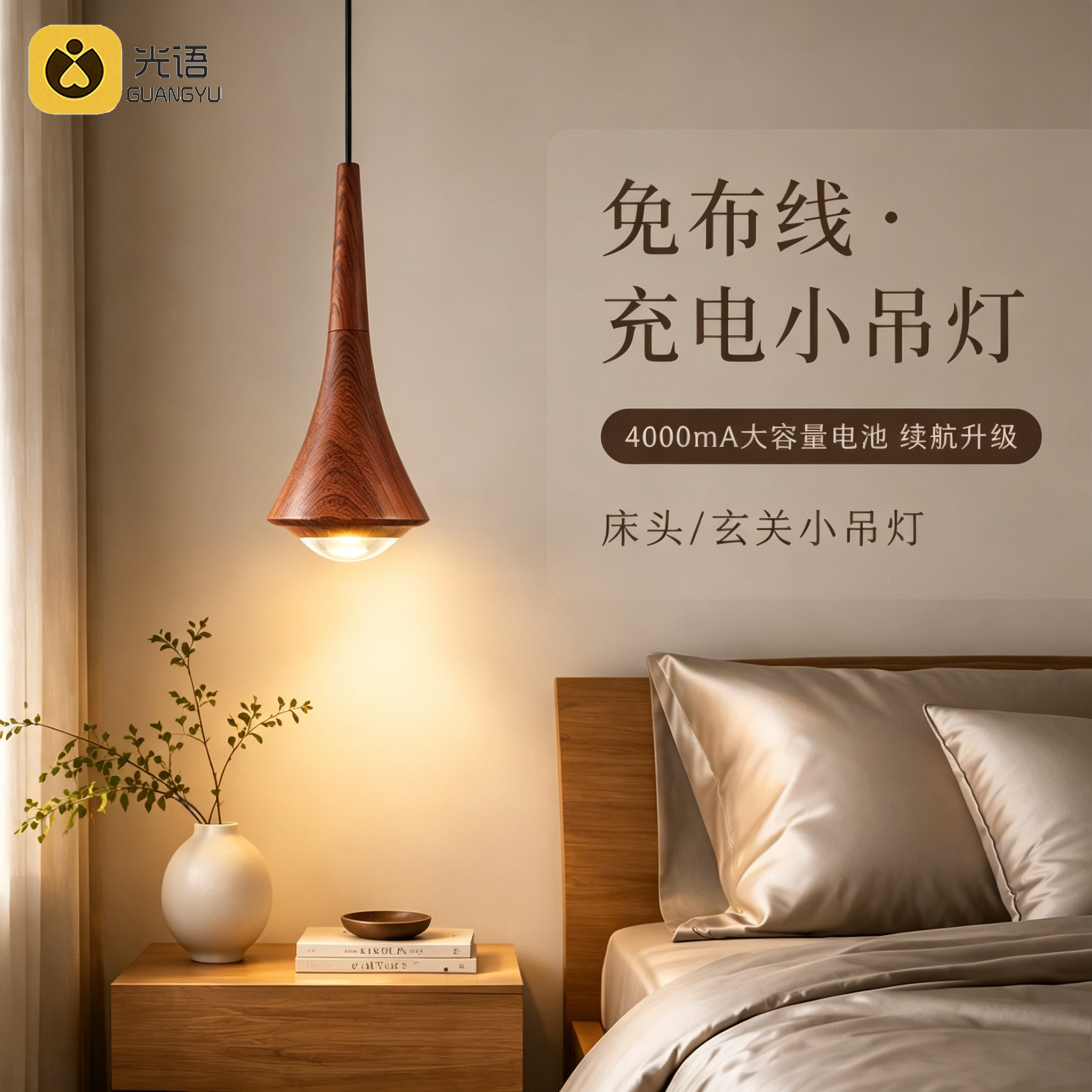免布线充电床头玄关小吊灯图片