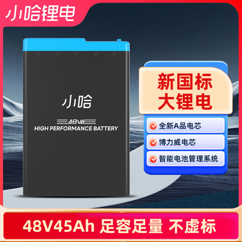 小哈电动车锂电池48V45AH新国标磷酸铁骑手外卖大容量电瓶车电池