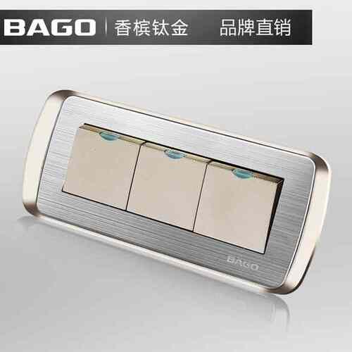 拜高118型开关插座 三位三开单控开关 3联 墙壁家用 香槟金色开关