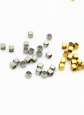 不锈钢方珠真空炉内隔珠散珠手链diy正方形手工编绳切角收尾珠