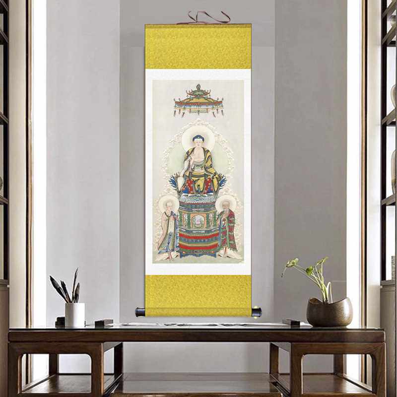 释迦牟尼佛陀阿难迦叶菩萨画像道场法会供奉挂画人物国画卷轴