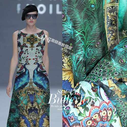 欧美18新款高档真丝麻宽幅定位数码喷绘挺括时装汉服夏季面料布料