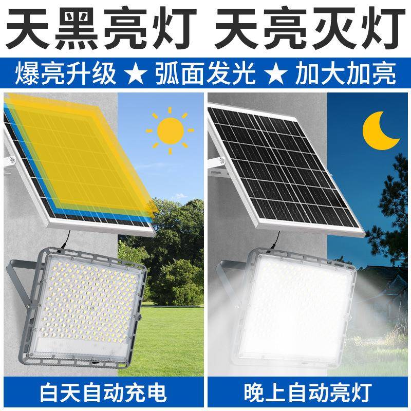 跨境LED太阳能庭院灯户外高亮天黑自动亮投光灯家用防水花园照明