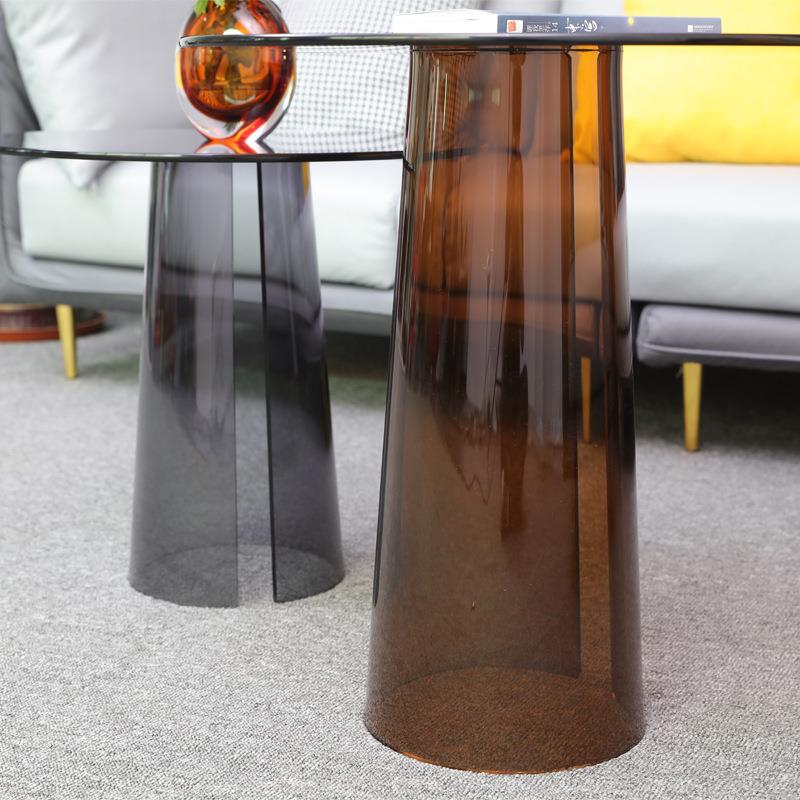轻奢现代茶几简约北欧小户型茶色钢化玻璃圆形创意桌设计感家具