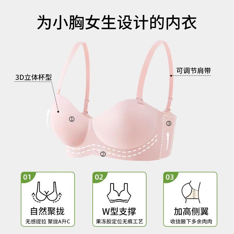 【圆圆胸】PINK小胸内衣女聚拢显大无钢圈美背抹胸圆无肩带文胸罩