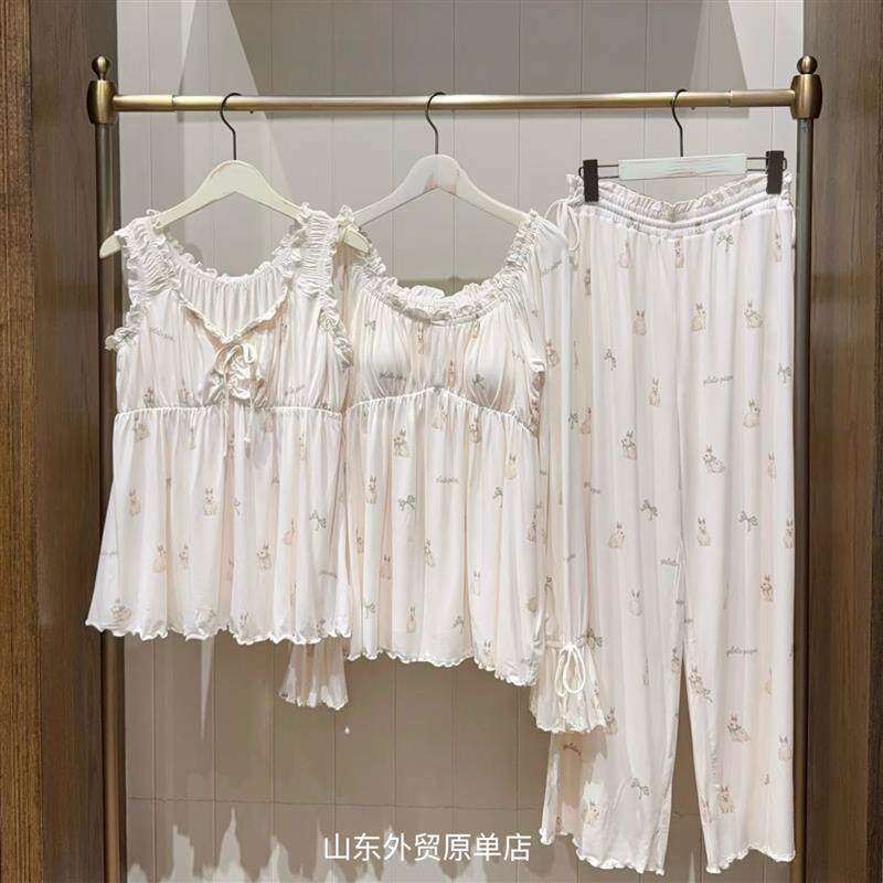 《带胸垫~超好看》春夏女睡衣自带胸垫软绵绵莫代尔兔子女家居服