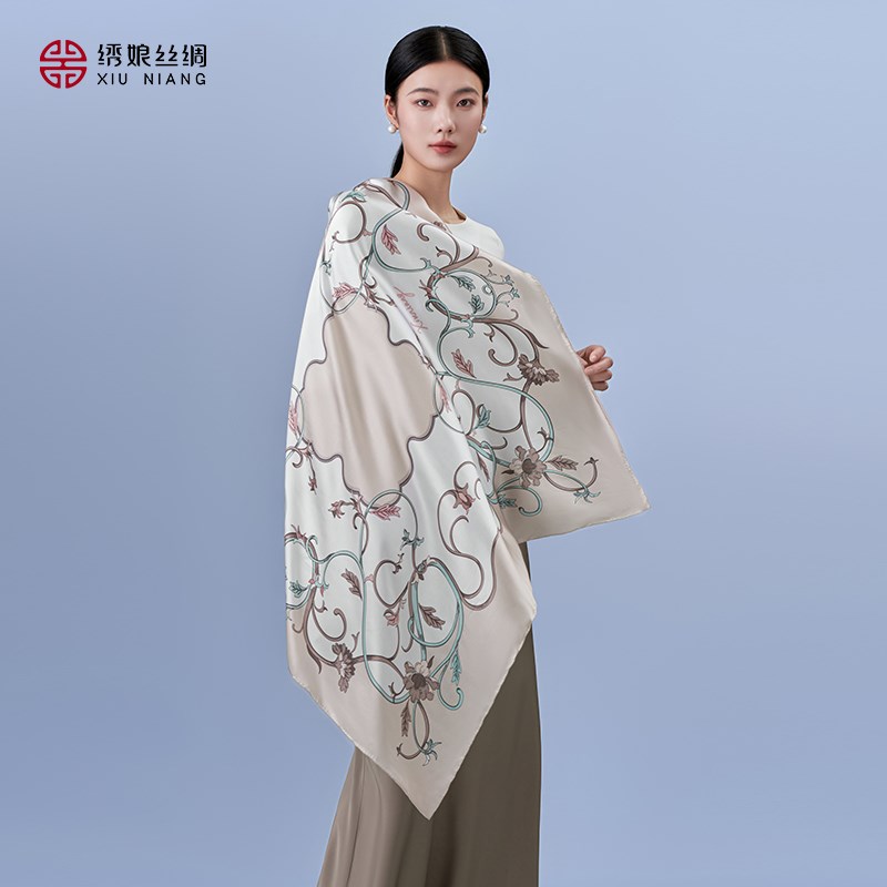绣娘丝绸真丝桑蚕丝丝巾女2025新款方巾旅游外搭围巾披肩妈妈礼物