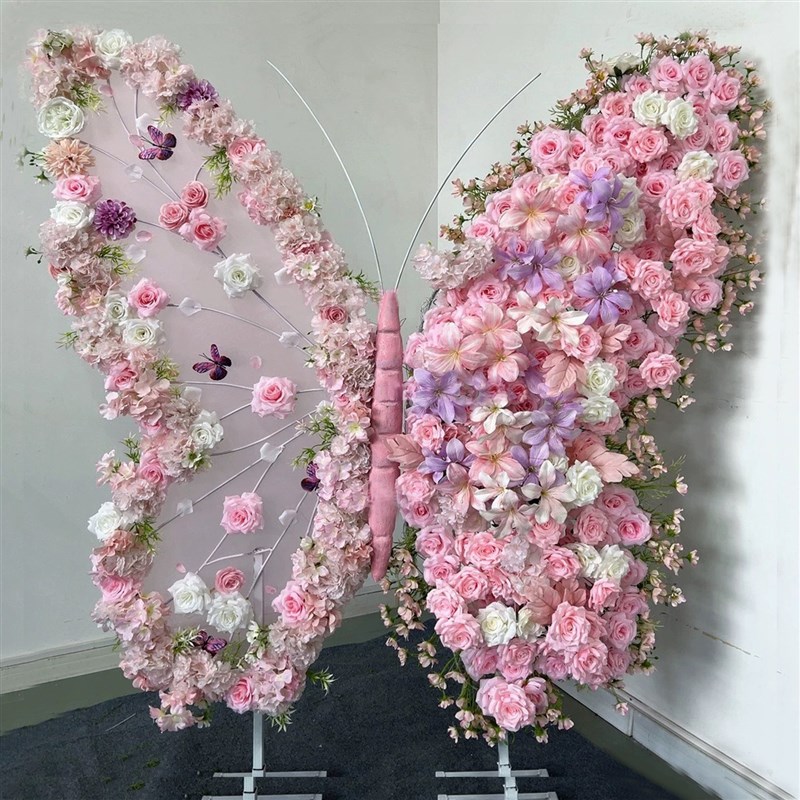 婚庆粉色仿真蝴蝶花艺求婚巨型绢花造景舞台背景生日派对布置摆件