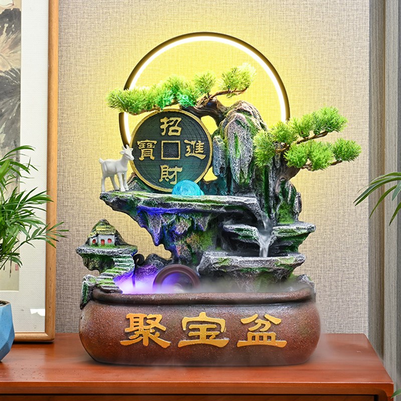 小型假山流水喷泉循环水景客厅招财风水轮开业贺礼桌面聚宝盆摆件