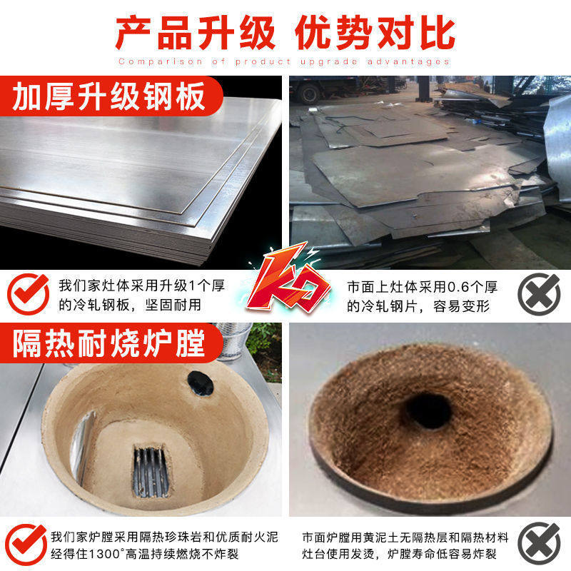 不锈钢柴火灶家用农村烧木柴地锅灶大锅台无烟户外移动土灶柴火炉