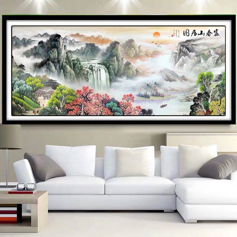 十字绣2022新款线绣客厅大幅风景山水画富春山居图自己绣手工满绣
