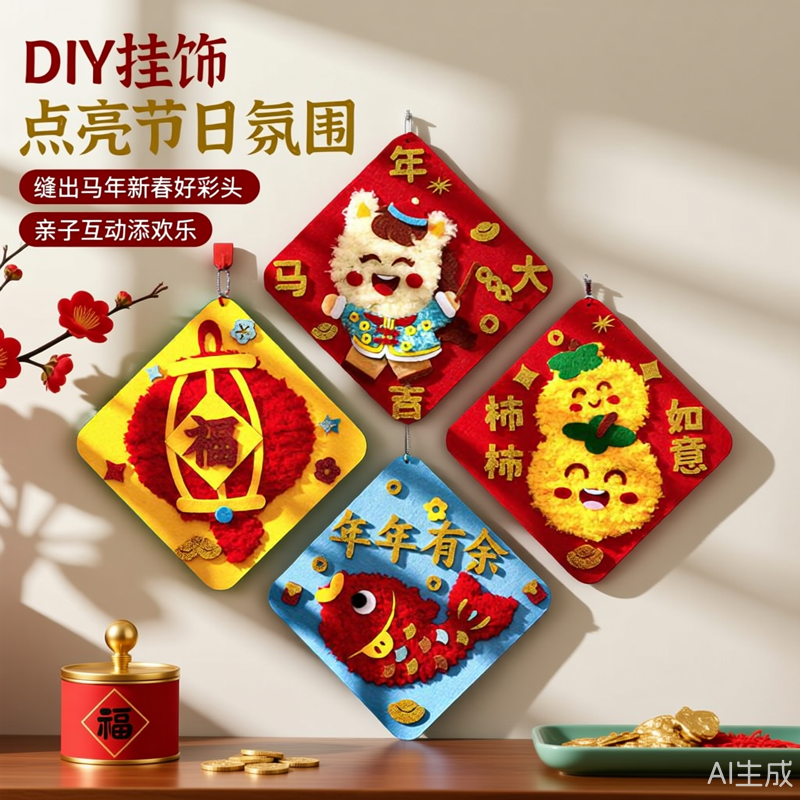 马年diy手工戳戳绣福字挂件材料