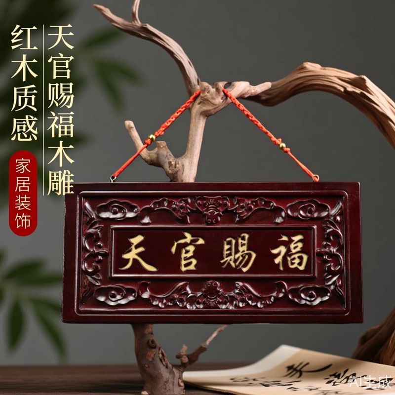室外门挂天然桃木天官赐福牌匾门对门木雕大挂件吉祥如意门牌装饰