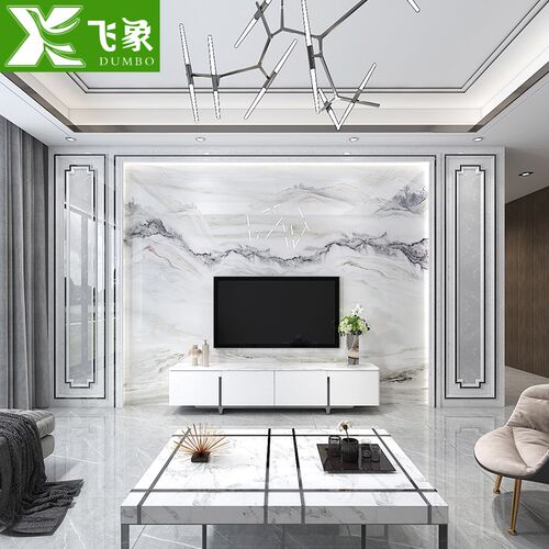 电视背景墙新中式客厅轻奢现代简约瓷砖大理石2024新款影视墙岩板