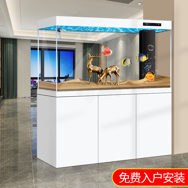 鱼缸底滤家用客厅2026新款落地龙鱼缸大型超白生态隔断屏风水族箱