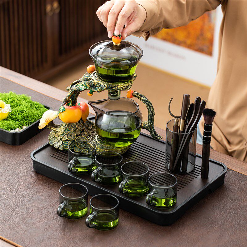 事事如意2025新款磁吸式玻璃懒人功夫茶具套装家用自动泡茶器茶壶