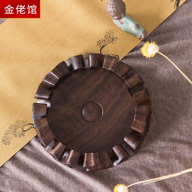 红木雕刻圆形整料底座盆景茶壶奇石摆件玉石古玩佛像实木观音底座