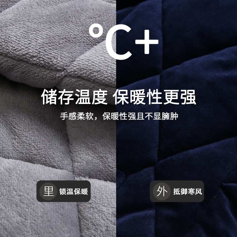 睡袍男冬季三层夹棉珊瑚绒加绒加厚浴袍冬天大码保暖中长款家居服