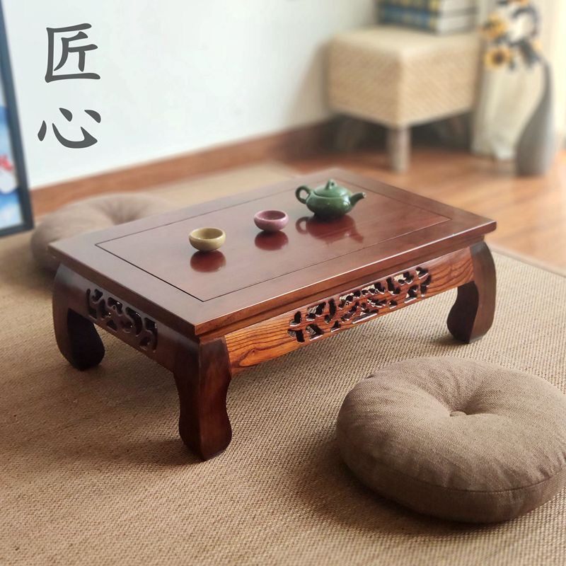老榆木炕几罗汉床桌手工透雕实木榻榻米矮茶桌飘窗茶几古典飘窗桌