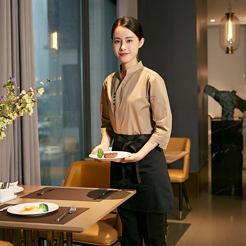 龙丽儿餐饮服务员工作服定制咖啡厅饭店火锅店工服酒店西餐厅工装