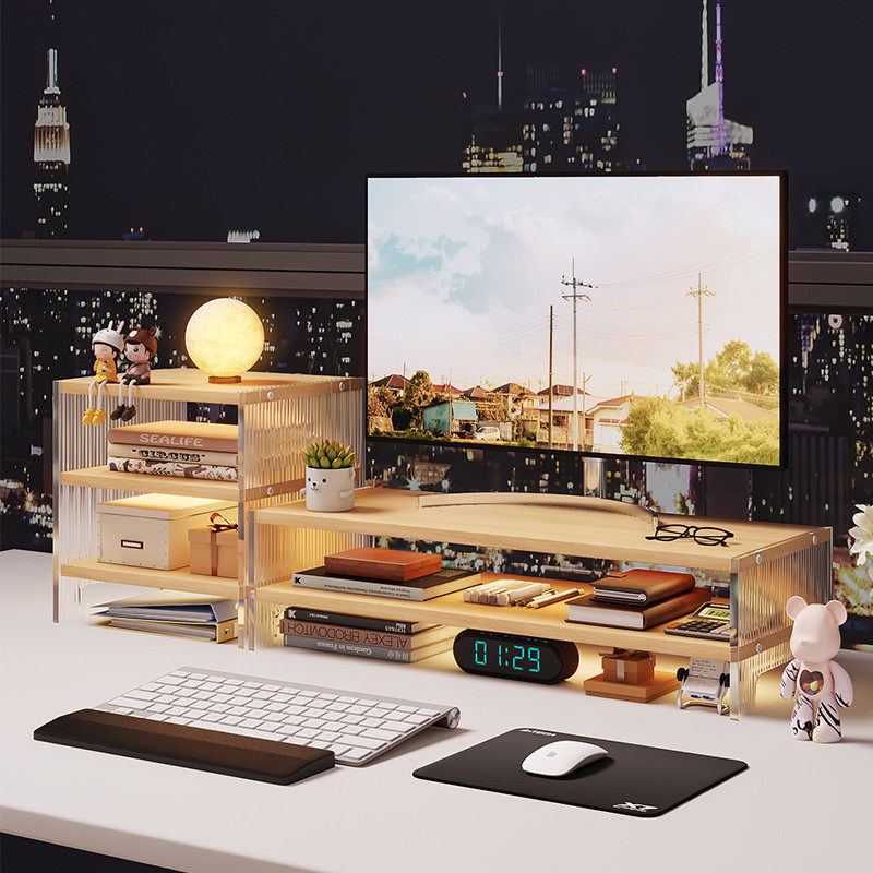 台式电脑增高架亚克力显示器支架办公室桌面收纳架子笔记本置