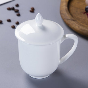 景德镇茶杯陶瓷带盖办公室会议水杯骨瓷会务杯子酒店单位定制LO