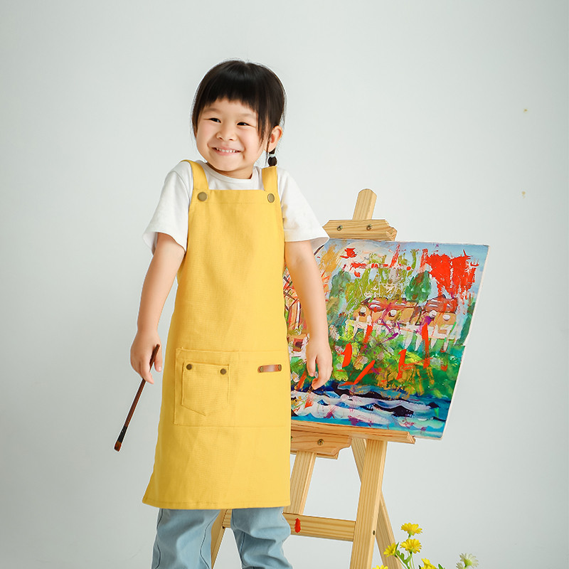 防泼水纯棉布画画罩衣儿童围裙套装宝宝亲子小孩套袖绘画围兜厨房