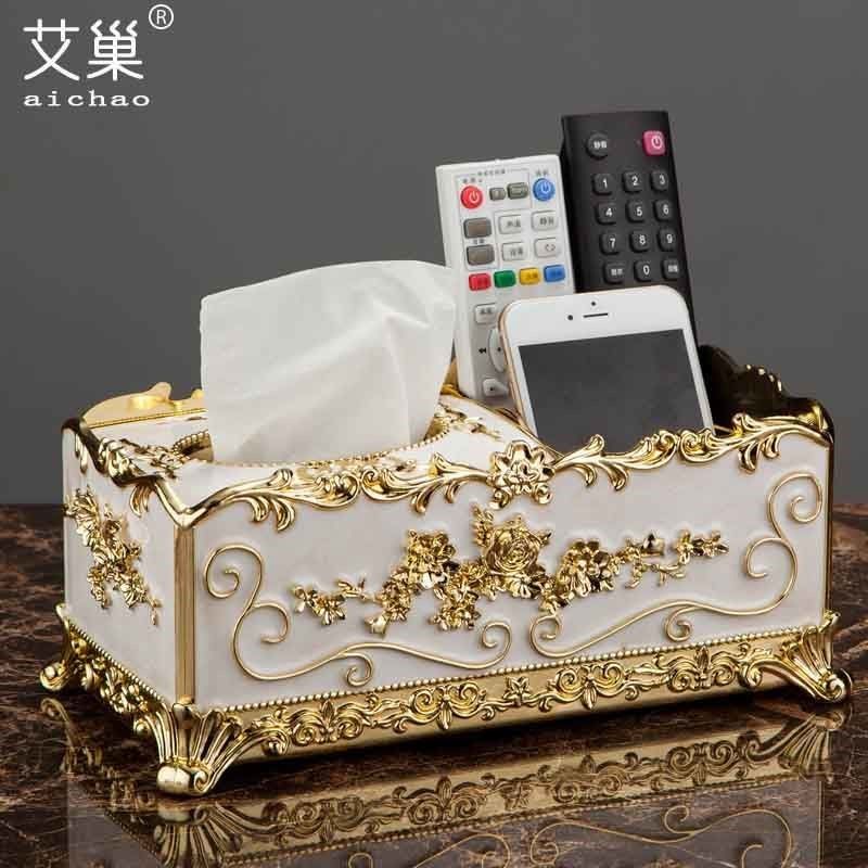 欧式纸巾盒遥控器收纳盒抽纸盒家用客厅茶几纸抽盒多功能餐巾
