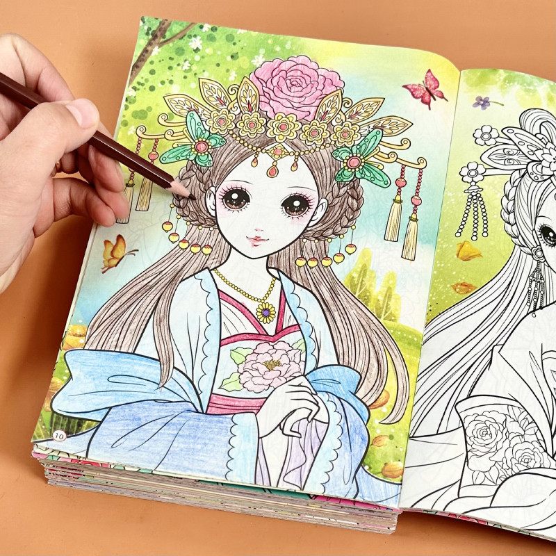 公主涂色秀儿童画画本女孩化妆玩具幼儿园填色绘画美少女图