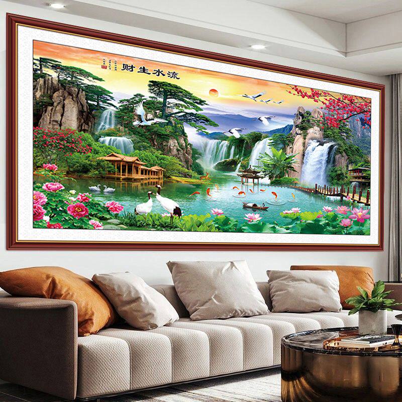客厅背景墙装饰画自粘墙贴纸年画山水画3d立体家和万事兴壁画