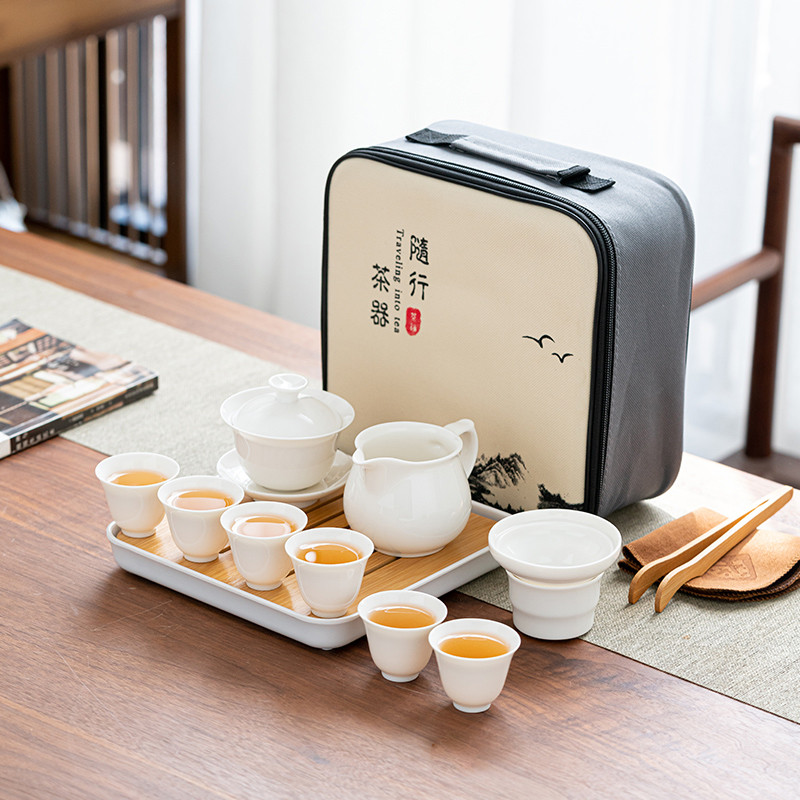 白瓷旅行便捷包功夫茶具套装家用整套盖碗茶艺师教学培训定制lo