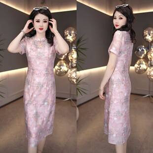 4XL 五一年轻妈妈日常减龄旗袍印花显高显瘦连衣裙M 2025夏季 新款