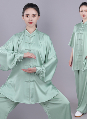 宏极醋酸缎八段锦太极拳服女比赛表演练功服男春夏季凉爽高端太极