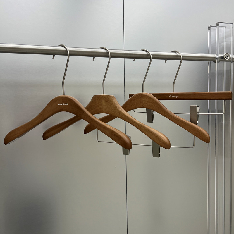 衣架服装店专用胡桃色实木防滑高档木质裤架防滑痕榉木衣撑裤夹